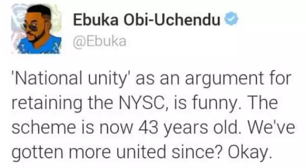 See what Ebuka Obi-Uchendu thinks of NYSC